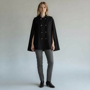 White House Black Market Double-Breasted Black Cape Coat